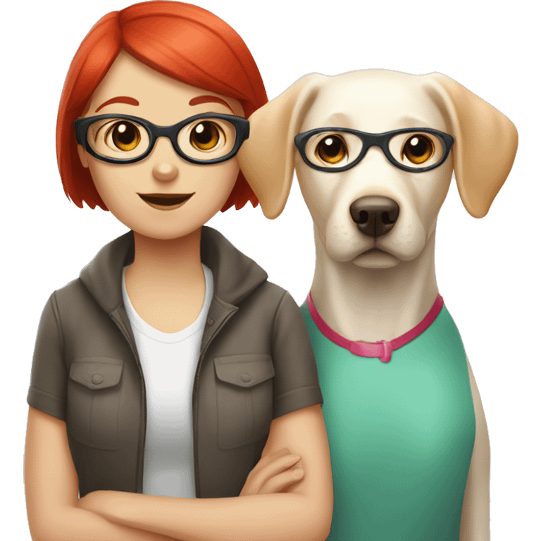 White labrador and a girl with red short hair and glasses emoji