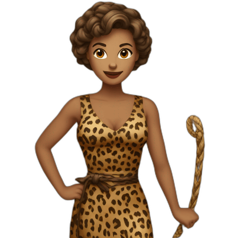 Woman in loepard dress with a whip emoji