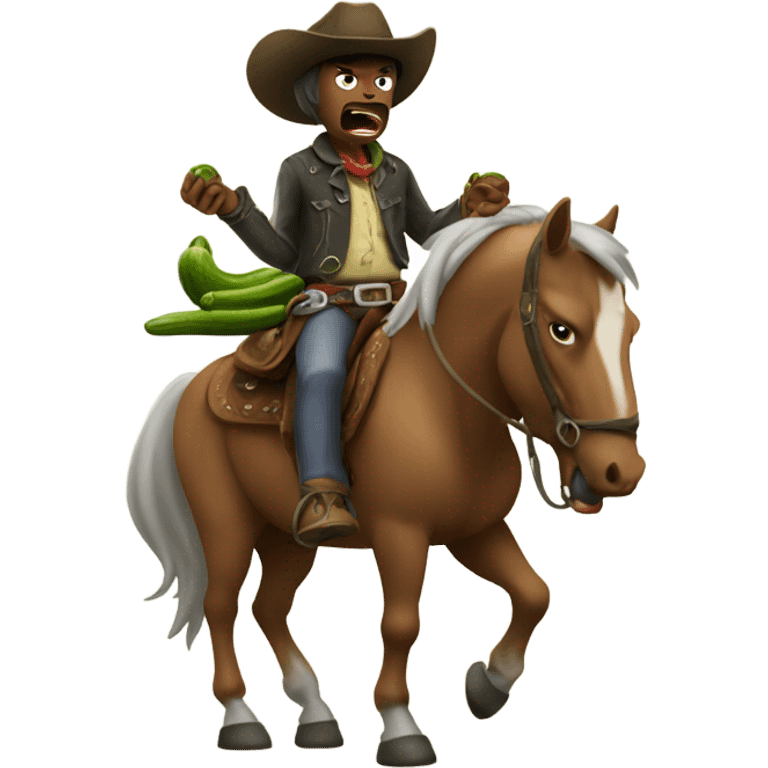 Angry cowboy eating a pickle on a horse  emoji