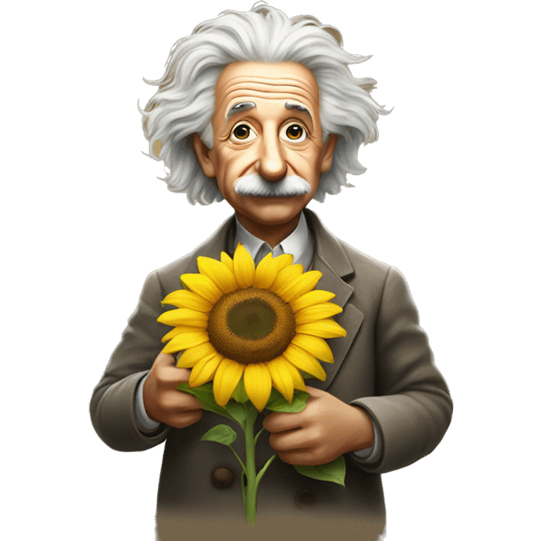 Albert Einstein holds a sunflower in his hands emoji