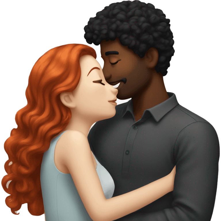 Redhead Girl Kissing black haired man  emoji