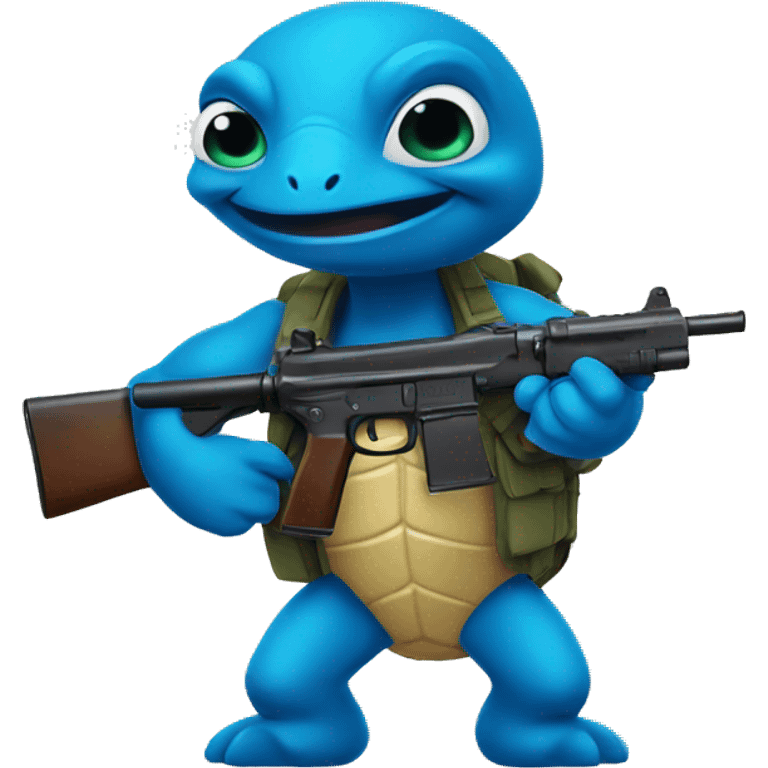 Blue turtle with a gun emoji