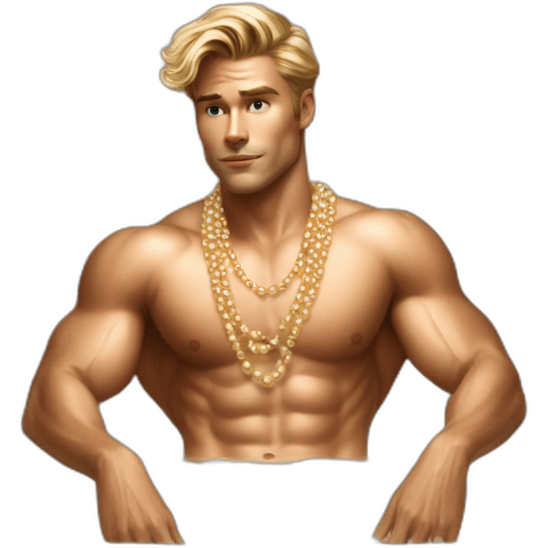 Posh-muscle-boy-pearl-necklace-in-golden-bathtub emoji