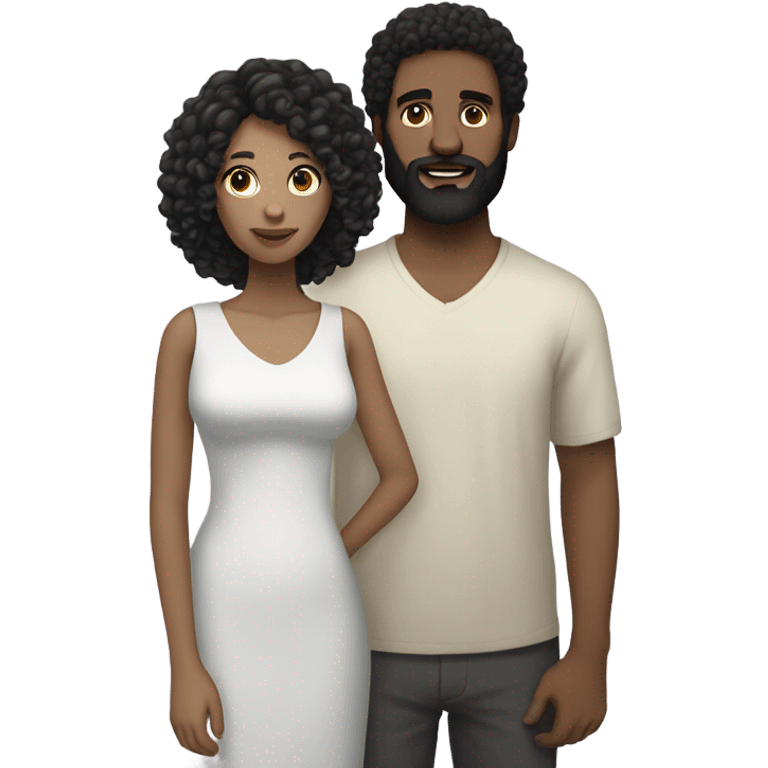 white-skinned woman with curly black hair together with a bearded white-skinned man emoji