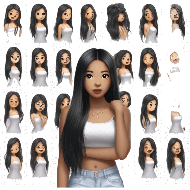 Blasian girl, long black hair, kpop idol, standing, beautiful girl, very hot girl, russian american emoji