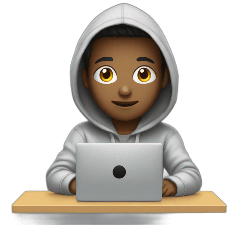 a boy in a hoodie working on  a computer emoji