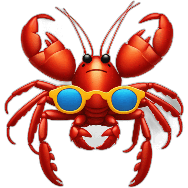 Big red crawfish with colored rounded sunglasses emoji