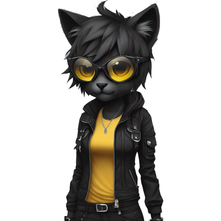 Edgy Beautiful Anthro cool dark cat-fursona punk techwear emoji