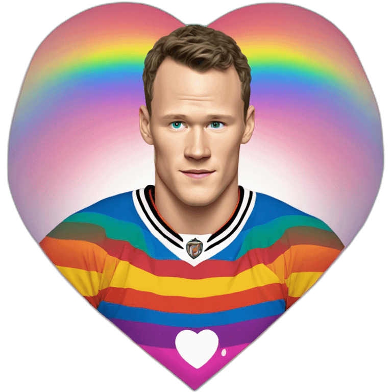 Jonathan Toews inside a rainbow heart emoji