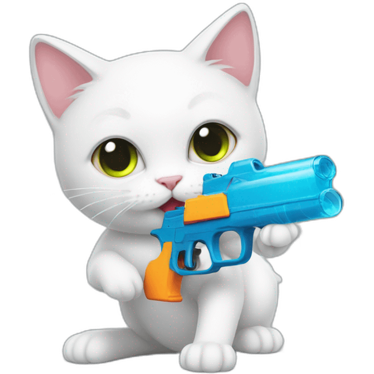 gay white cat shocked holding water gun emoji