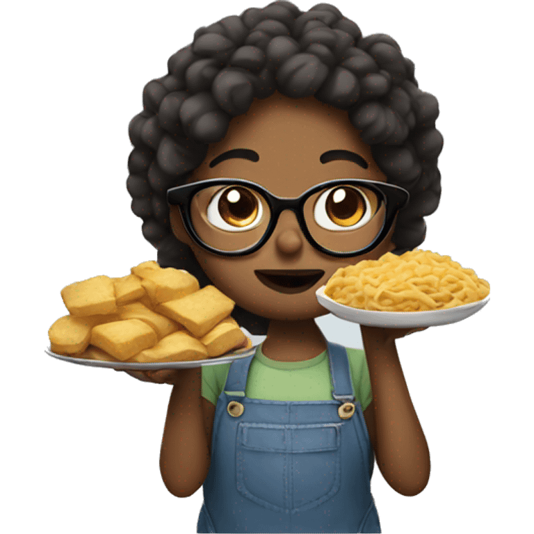 Girl with glasses stuffing her face with food emoji