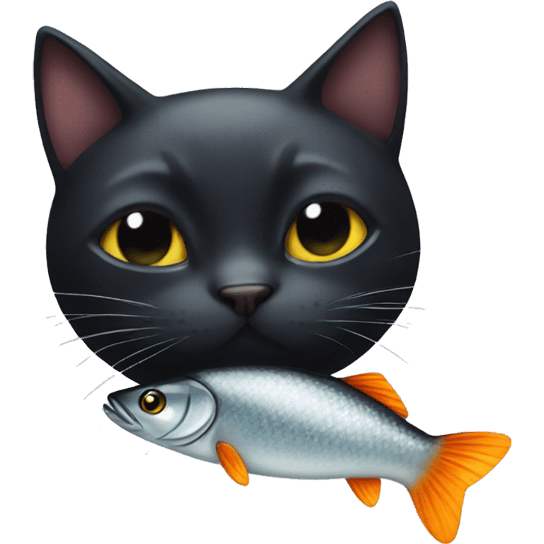 Black cat eating a fish emoji