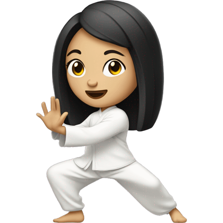 Tai chi girl with black hair and light skin doing a tai chi move emoji