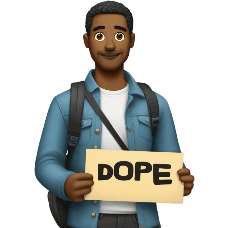 man holding a sign that says dope emoji