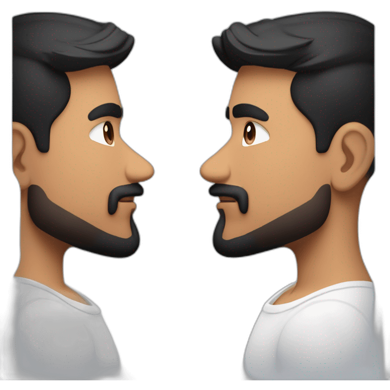 Indian white tan skin man developer in plain white shirt with sleeve up and nice medium length short black  hair and medium  black beardand wearing airpods max close up profile image emoji