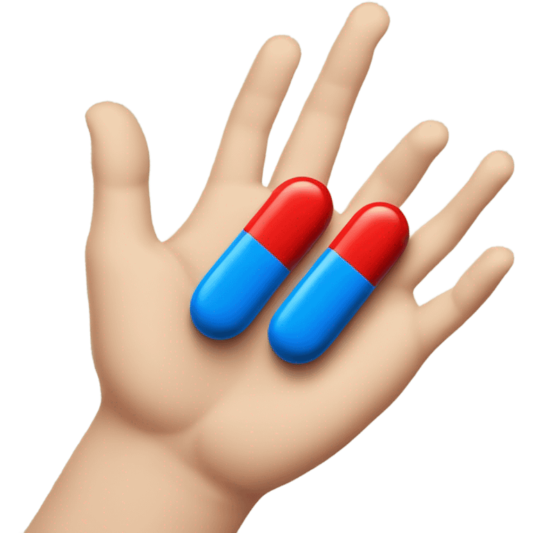 A red pill in one hand and a blue pill in another hand emoji