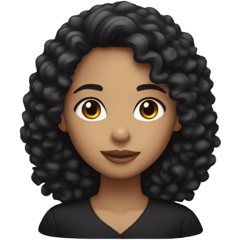 light skin woman with curly black hair black clothes emoji