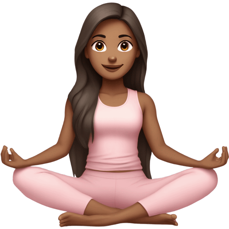 dark Brunette long hair and brown eyes yoga beautiful girl in light pink pink pink clothes sitting on a yoga mat emoji