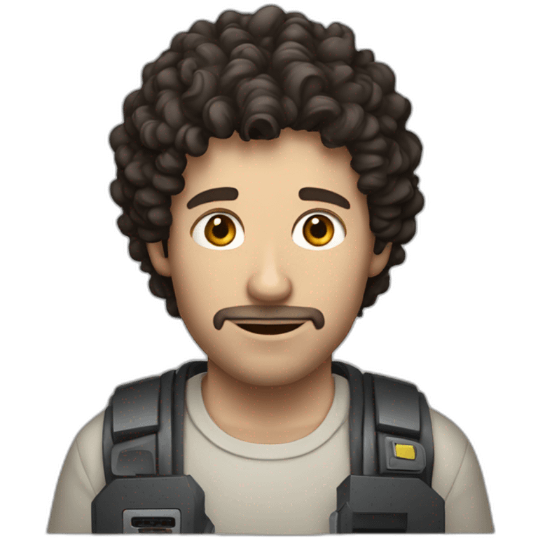 white man with short dark curly hair playing a computer game emoji