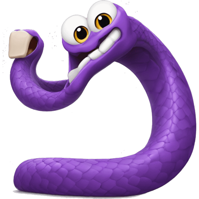 A purple snake laughing joyfully, showing its humor. emoji