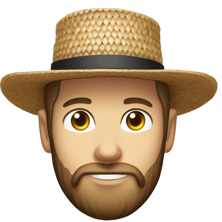 Amish brown straw hat and small beard without mustache white skin  emoji