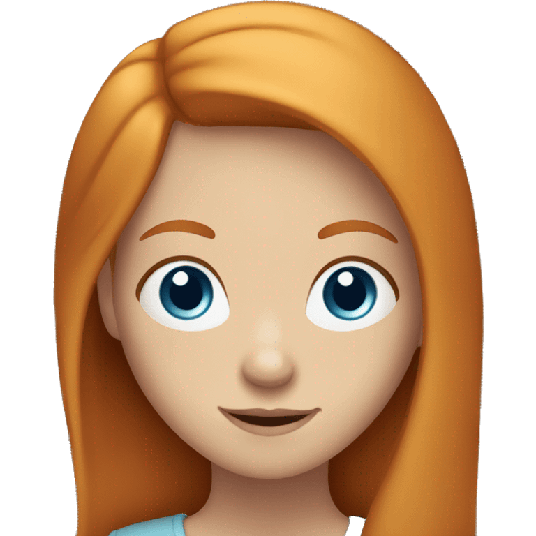 Ginger girl with straight hair and blue eyes reading emoji