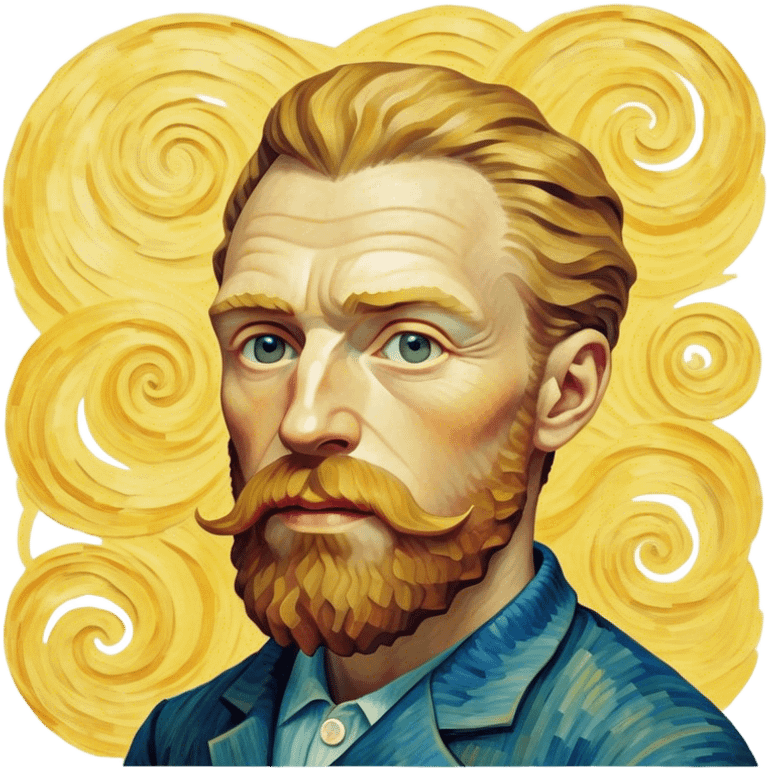 Cinematic Realistic Vincent van Gogh Pop Culture Emoji, featuring an expressive portrayal inspired by the legendary painter rendered with dynamic, swirling textures and artistic lighting. emoji