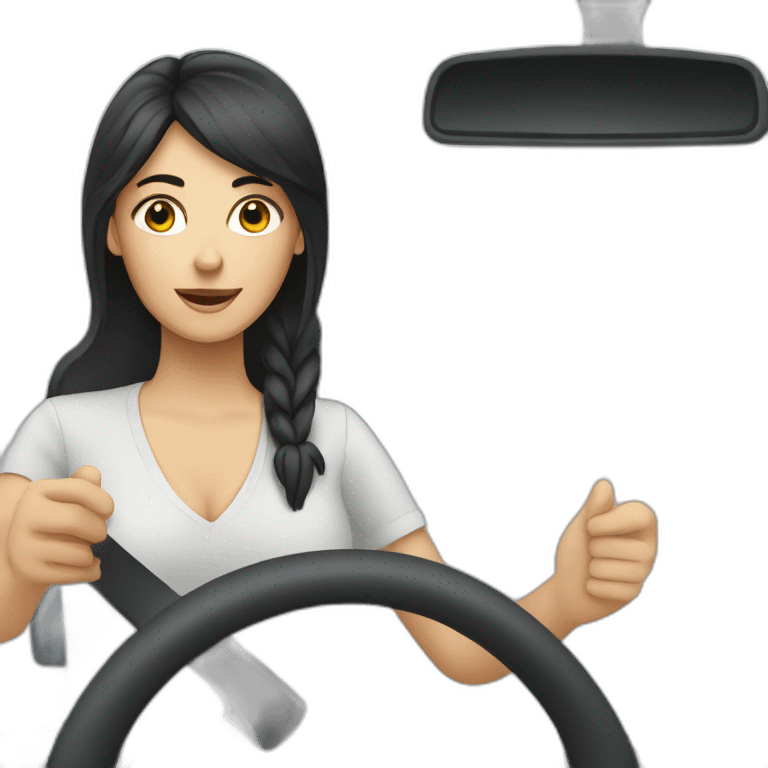 driver woman at driving school with black hairs and blue eyes emoji