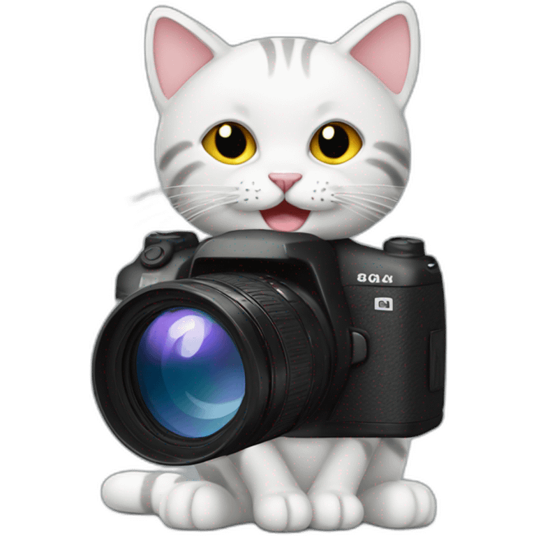 Happy cat holding DSLR emoji