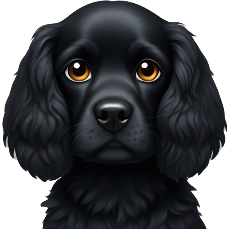 Small completely black spaniel with black fur on his whole face and white fur only on his chest emoji