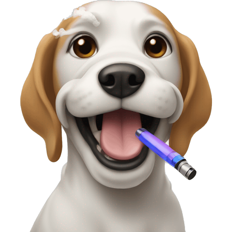 Dog hitting vape emoji