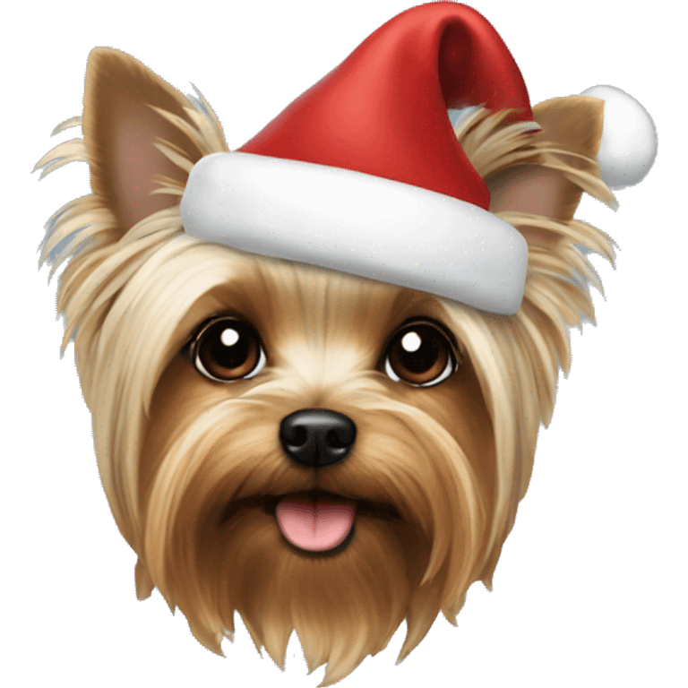 Yorkie with a Santa hat emoji