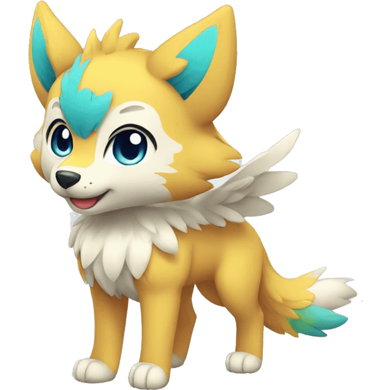 Kawaii Cute Colorful Winged Wolf-Pokémon full body emoji