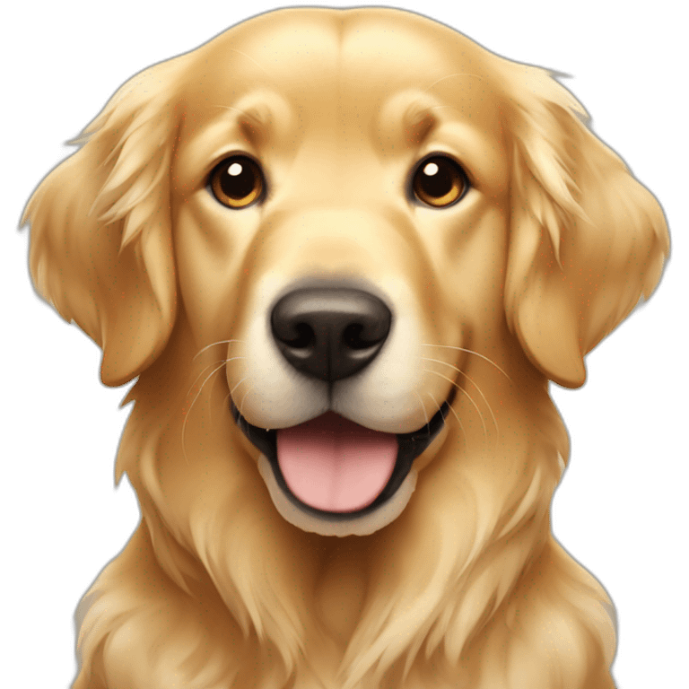 Golden retriever with the text Hola en que podemos ayudarte emoji