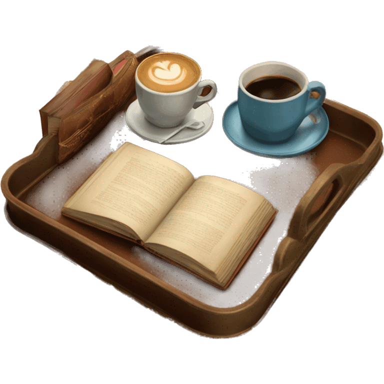 vintage tray with books and coffee  emoji