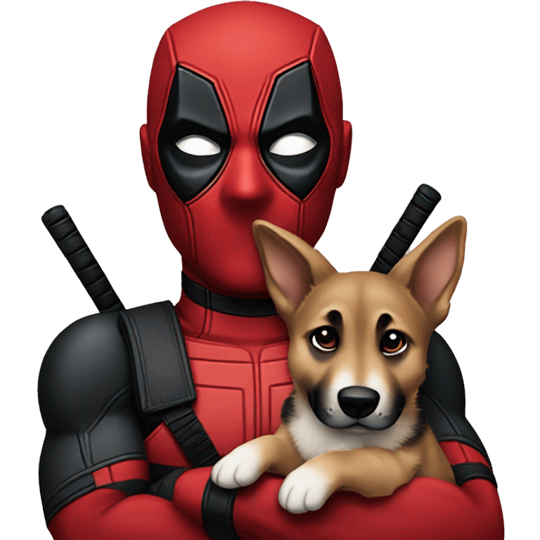 Deadpool holding German shepherd puppy emoji