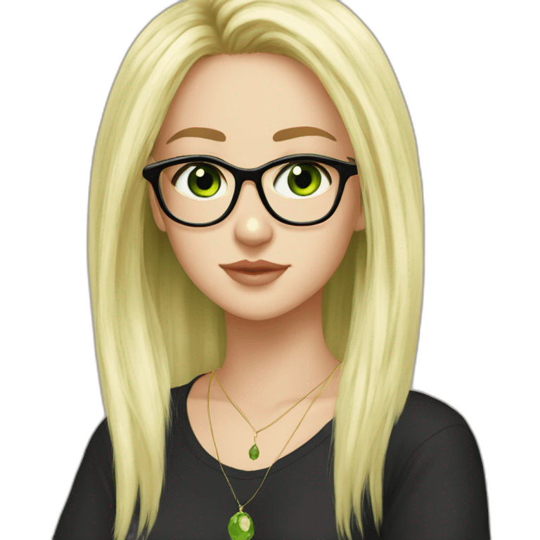 Girl square glasses a lot of earrings blonde black hair green eyes emoji