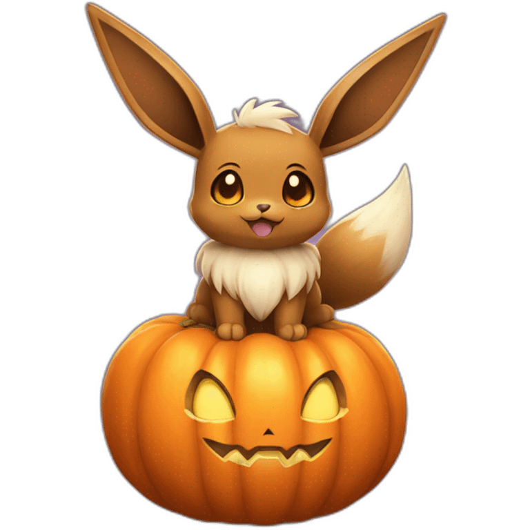 eevee pokemon style holding halloween pumpkin emoji