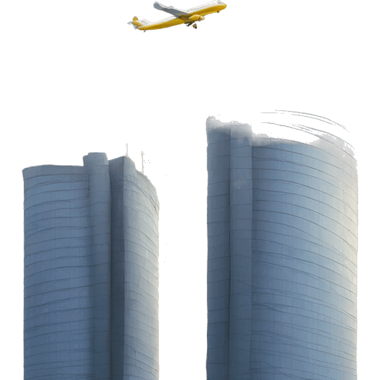 plane rushing over two towers emoji