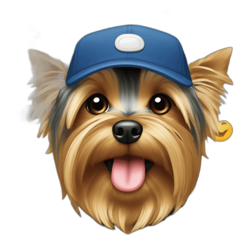 Chien Yorkshire terrier avec une casquette emoji