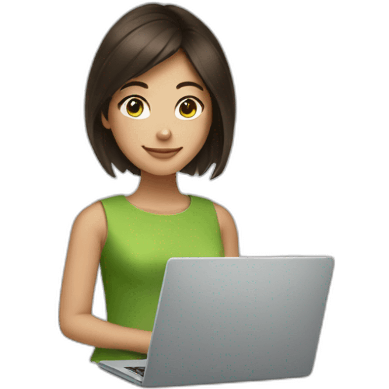 brunette girl with matcha and laptop emoji