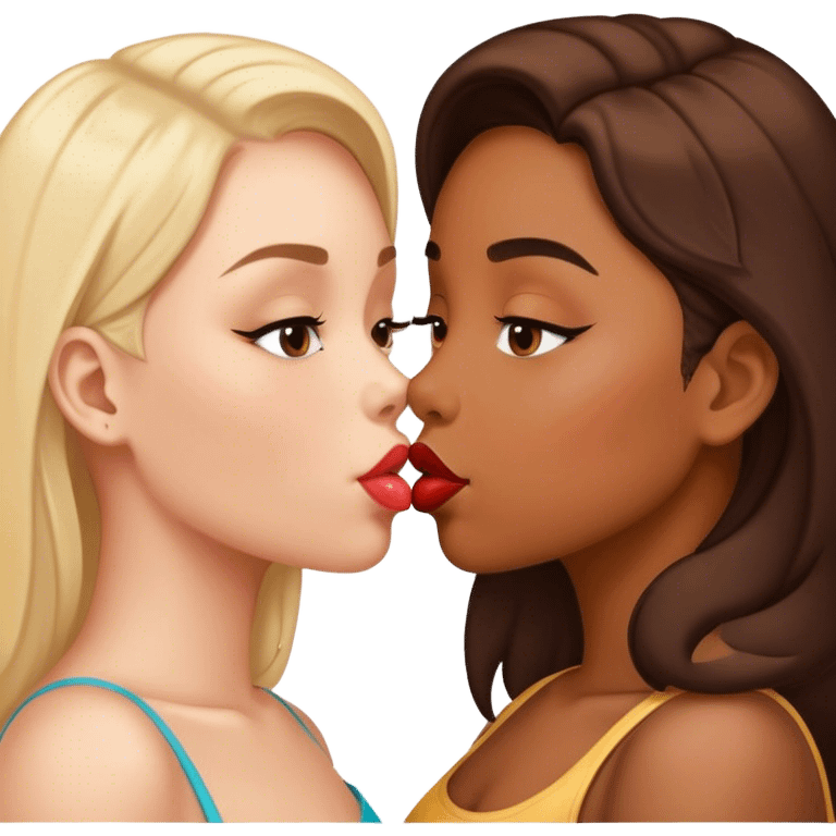 Chinese girl and brown girl kissing on the lips emoji