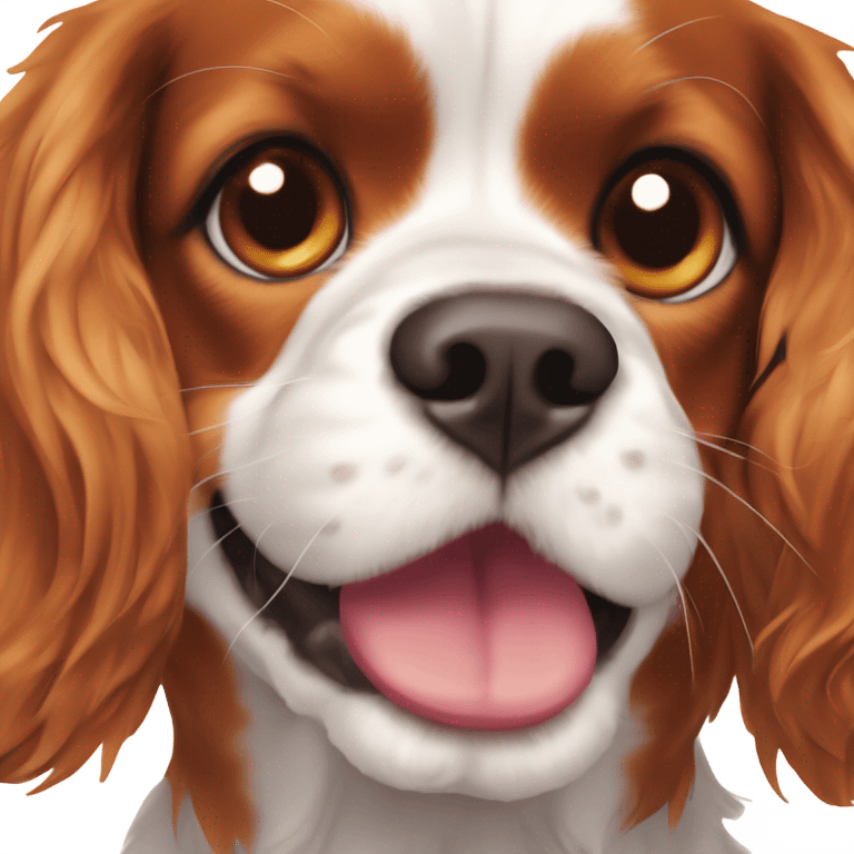 a cavalier king charles spaniel with a push in nose and short ears smiling emoji