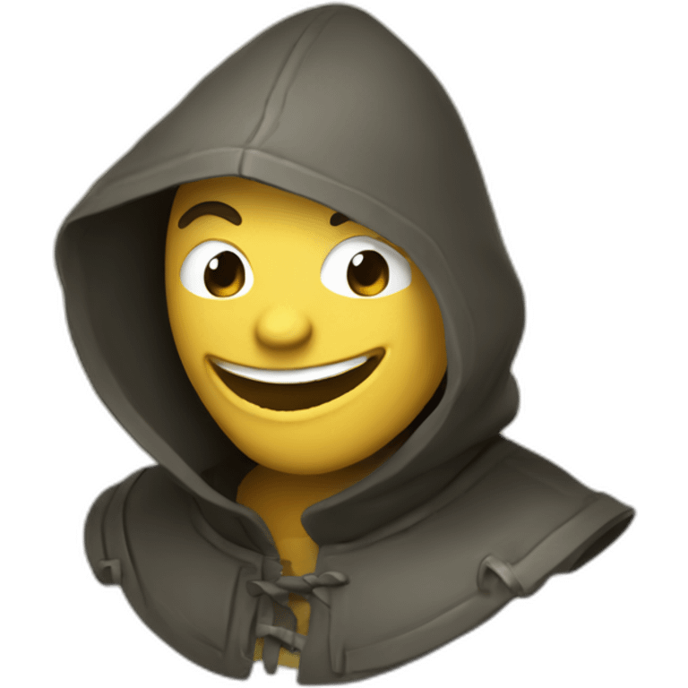 medieval saboteur laughing and escaping, hooded emoji