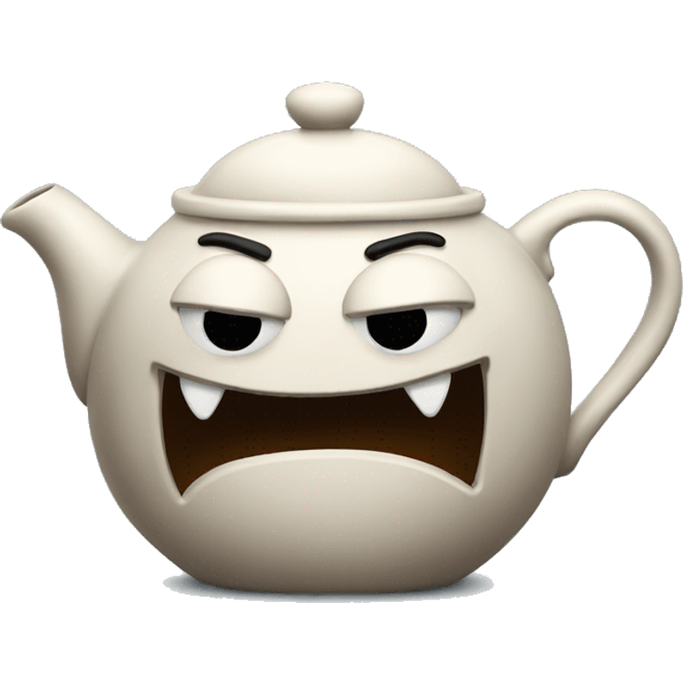 teapot with a mean face emoji