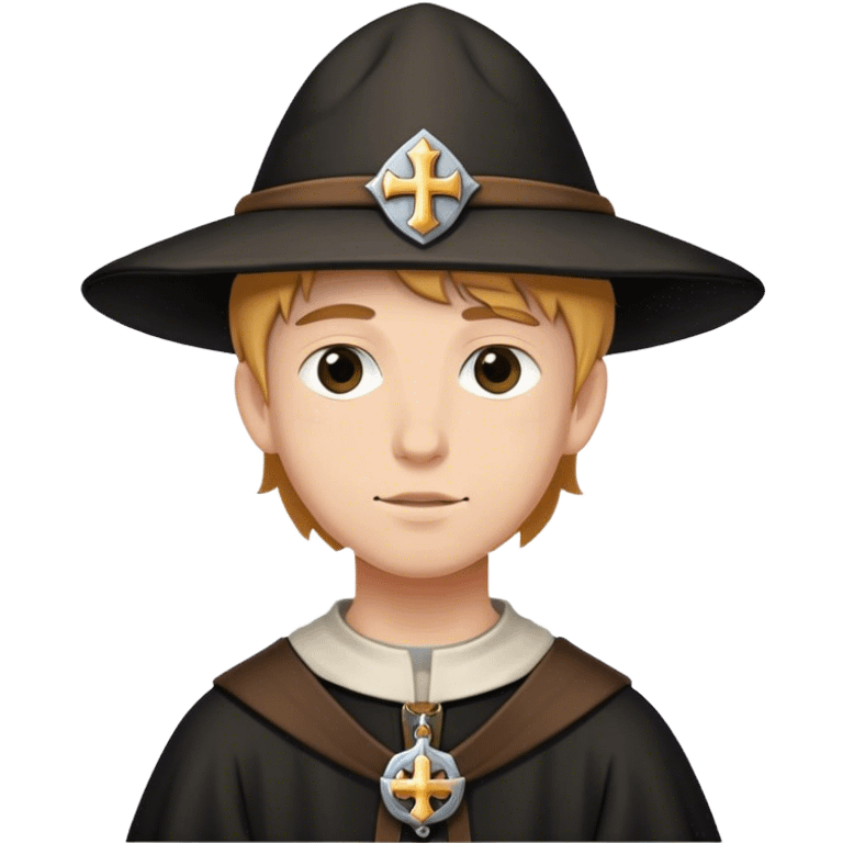 medieval young pilgrim with pilgrim badge emoji