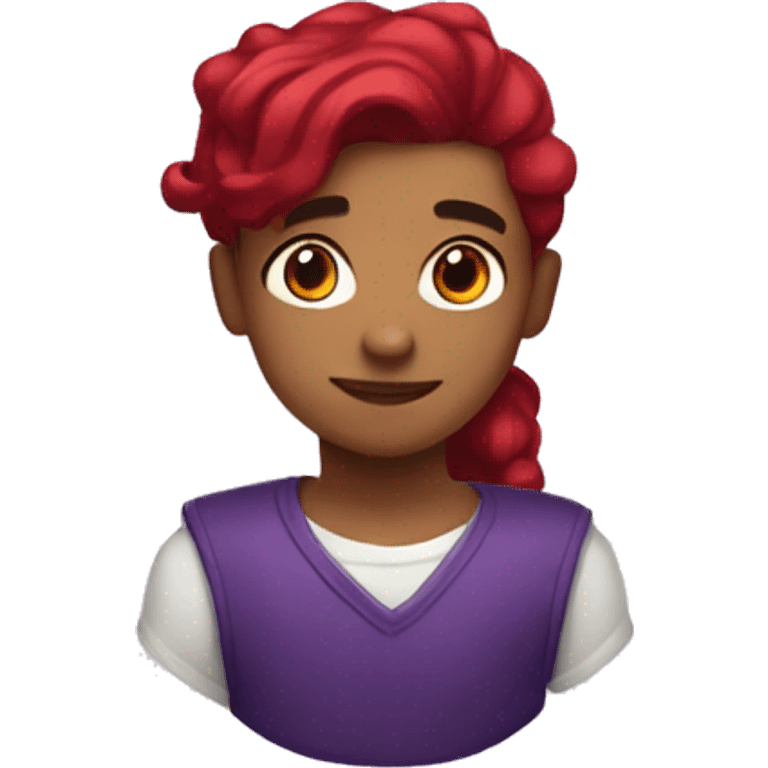 Purple heart with red hair girl and black hair boy emoji