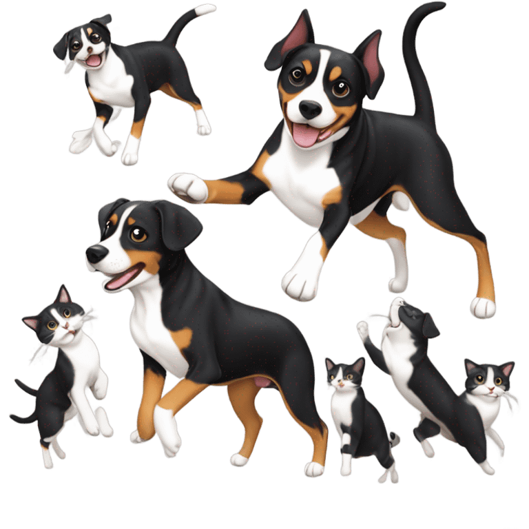 Entlebucher dog dancing with 8 cats  emoji