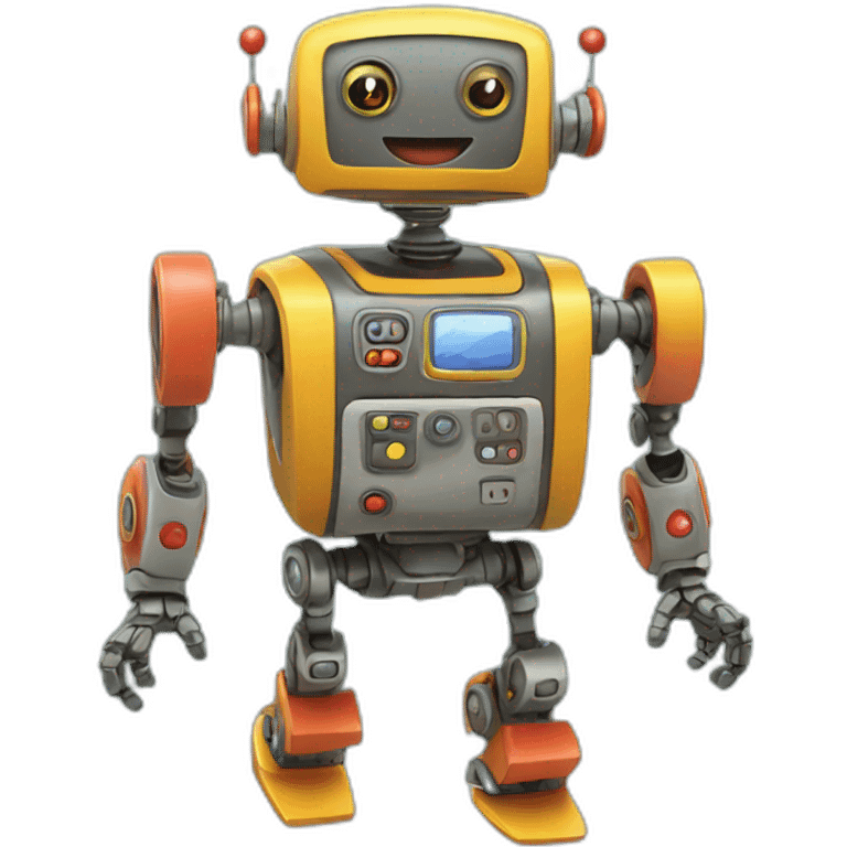 a cheerful multi-colored jumping robot emoji