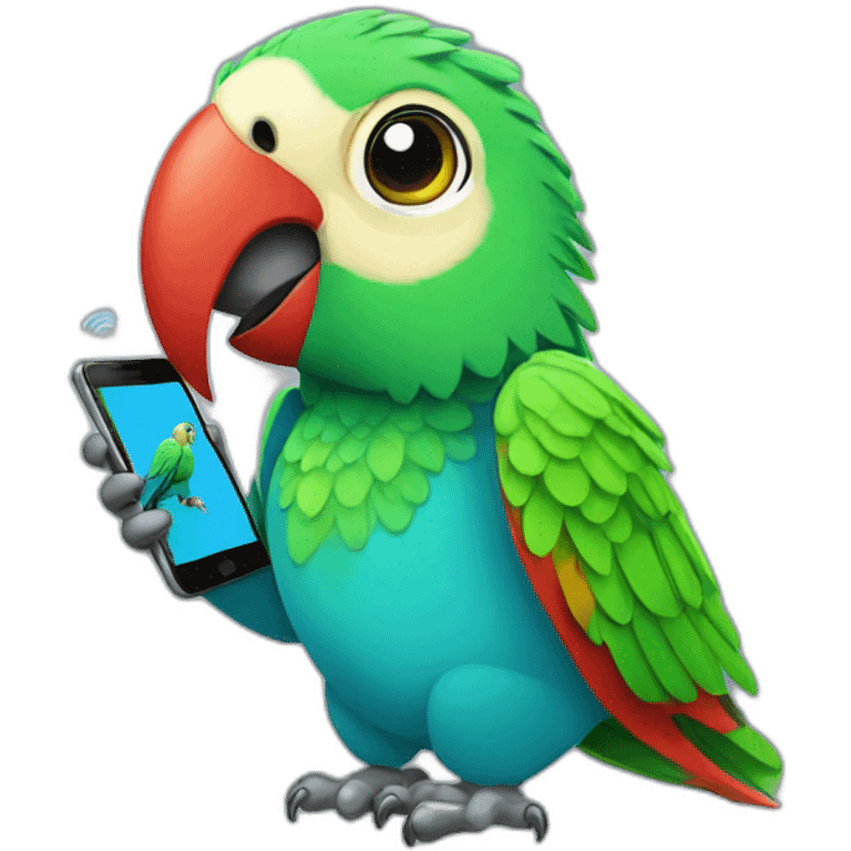 parrot holding a cell phone in his beak emoji